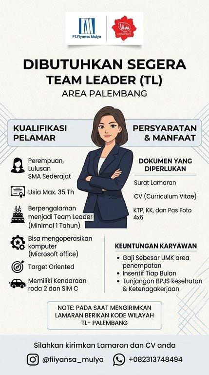 Poster lowongan Team Leader Palembang