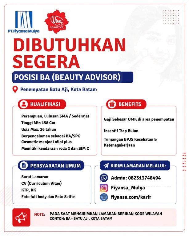 Poster lowongan Beauty Advisor Area Batu Aji Batam