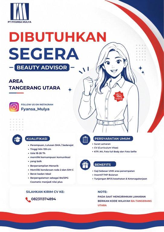 Poster lowongan Beauty Advisor Area Tanggerang Utara